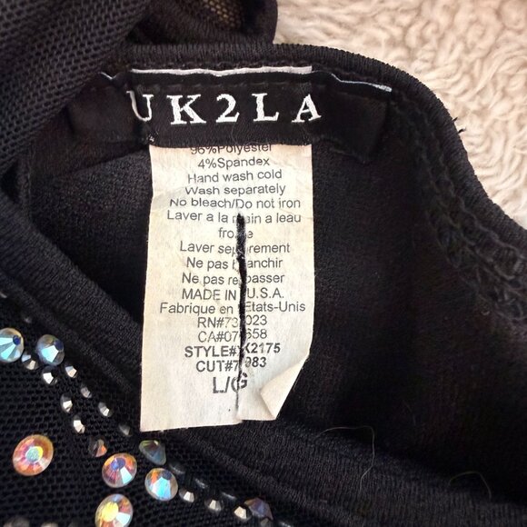 Black Iridescent Rhinestone Mesh Peplum Dress | Size L/G - Picture 8 of 8